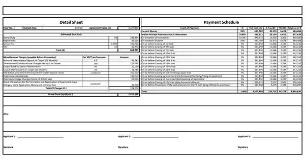 costing detail sheet